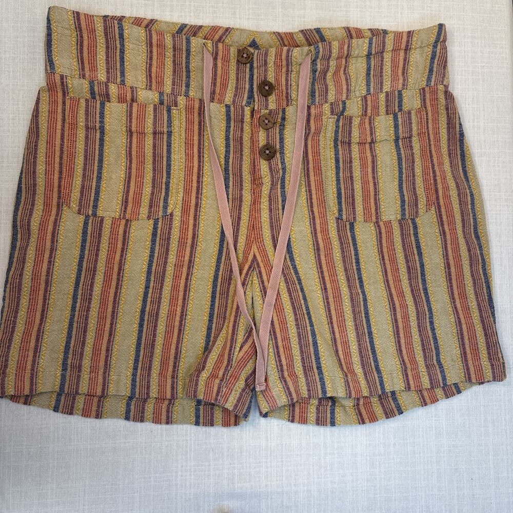 Sundance Rainbow Stripe Woven Shorts Boho Button Front Tie Waist Patch Pockets 8